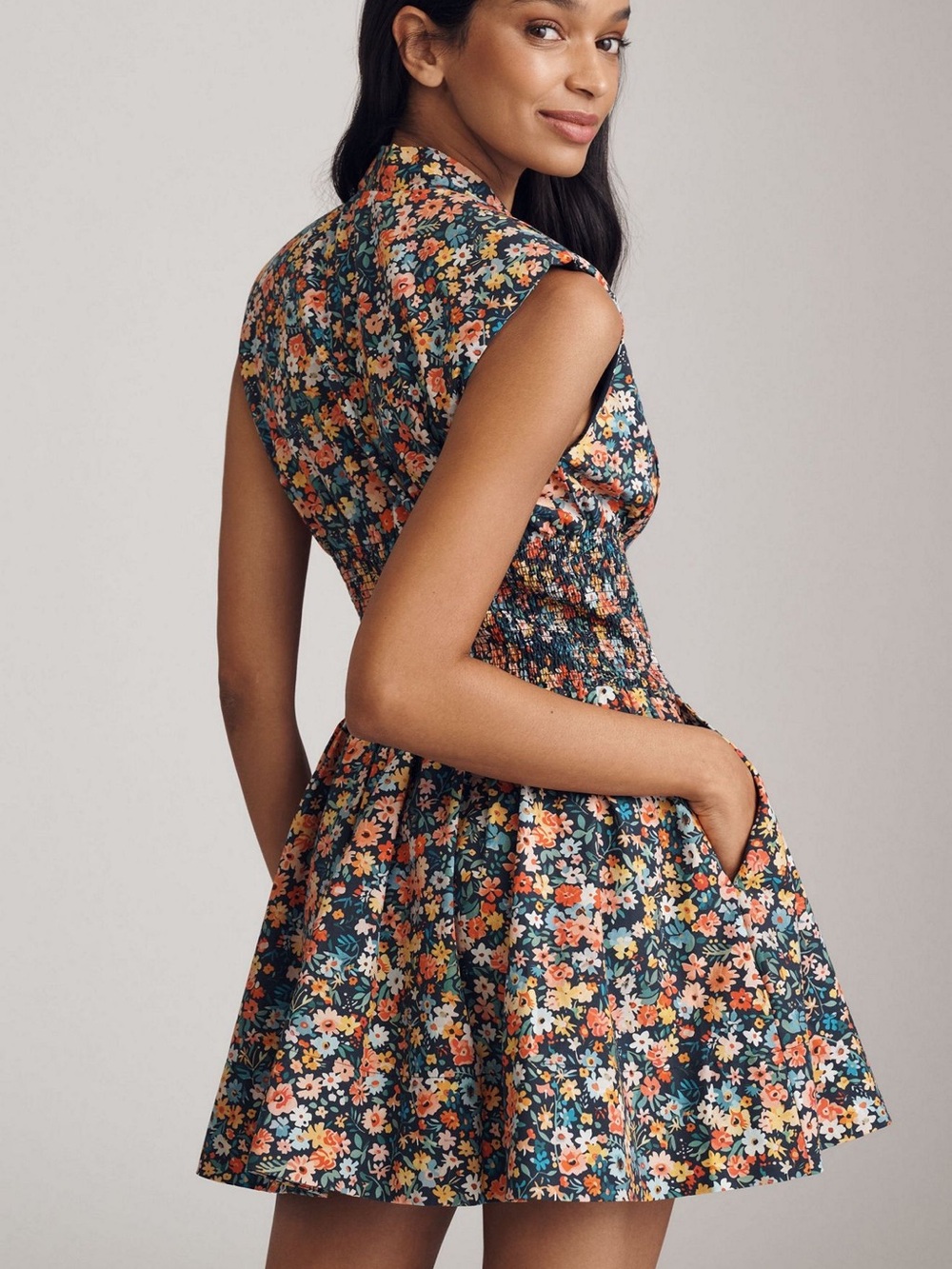 Anthropologie Tommie Navy Floral Zip-Front Mini Dress - Picture 2 of 3